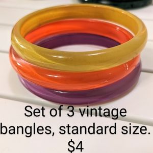 Set of 3 vintage bangles, standard size, bright colors encased in clear